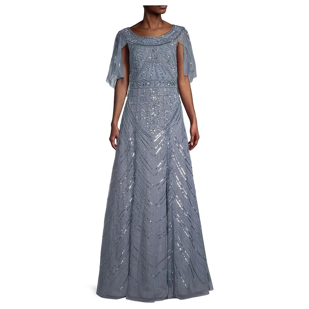 Aidan Mattox Beaded Cape A-Line Gown by Adrianna Papell